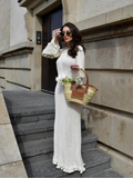 Barbanella Long Sleeve Flowy Ribbed Knit Sweater Maxi Dress