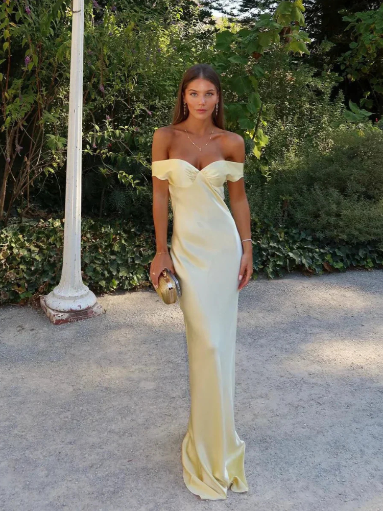 Emory Satin Off-Shoulder Maxi Dress