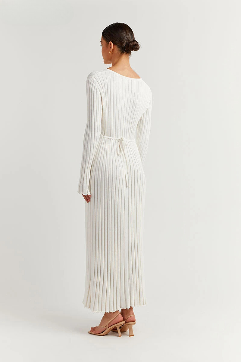 Chiara Long Sleeve Ribbed Knit Sweater Midi Dress