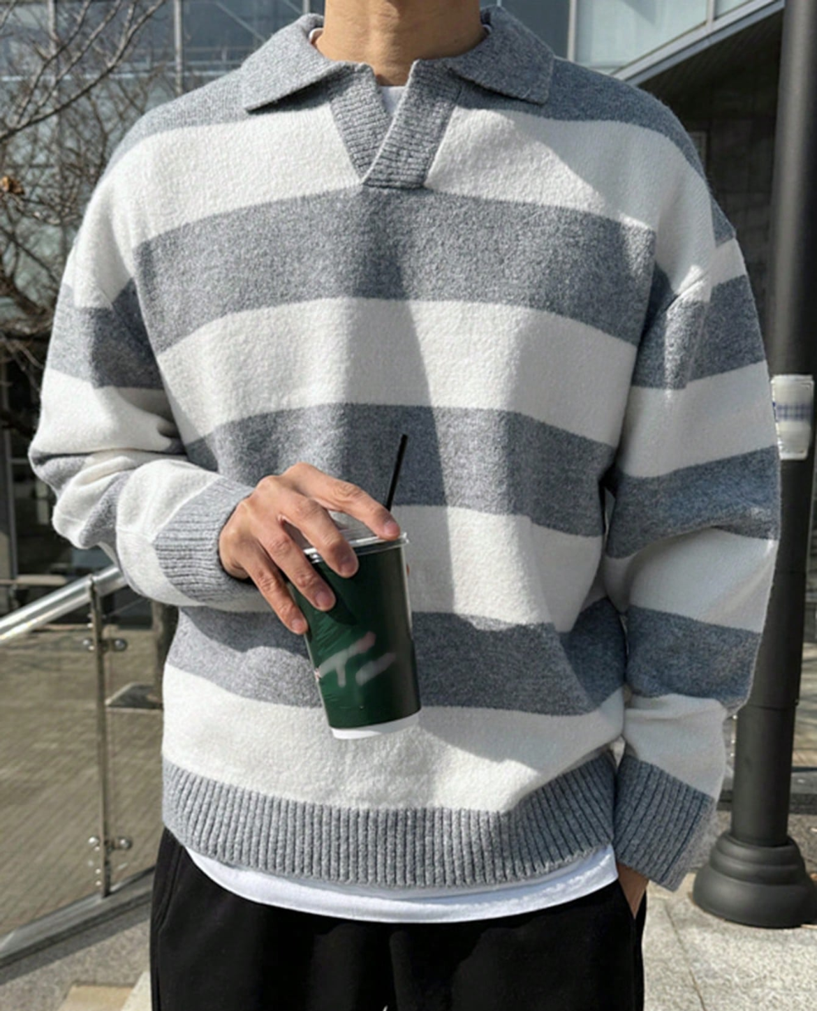 Bolzano Striped Knit Polo Sweater