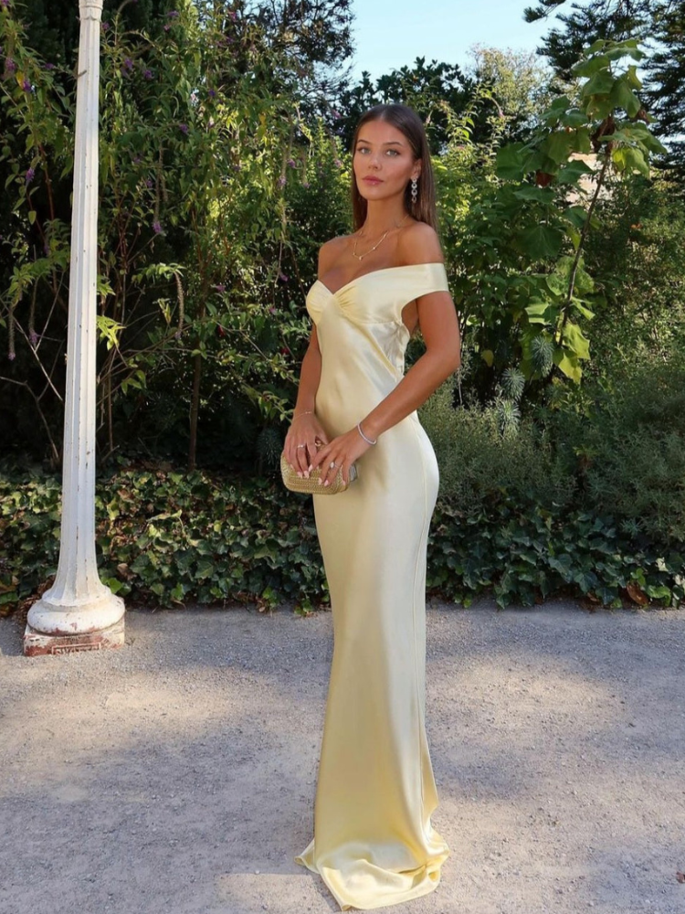 Emory Satin Off-Shoulder Maxi Dress