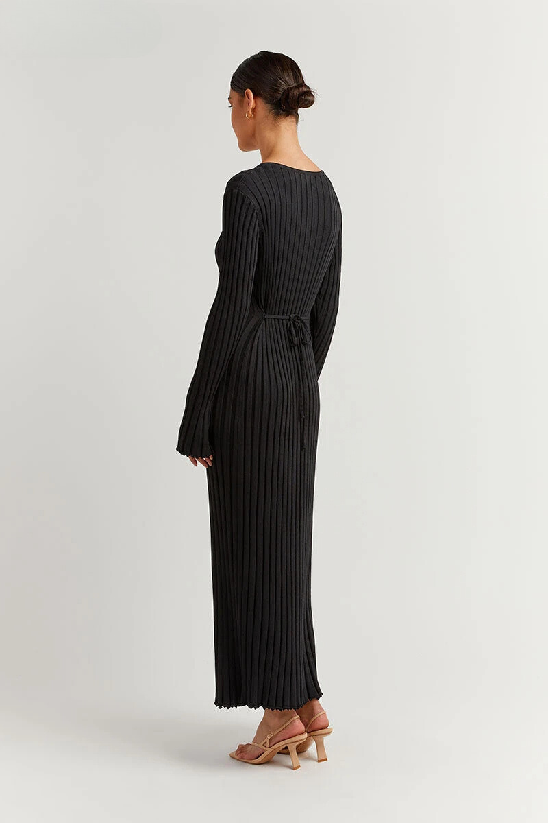 Chiara Long Sleeve Ribbed Knit Sweater Midi Dress