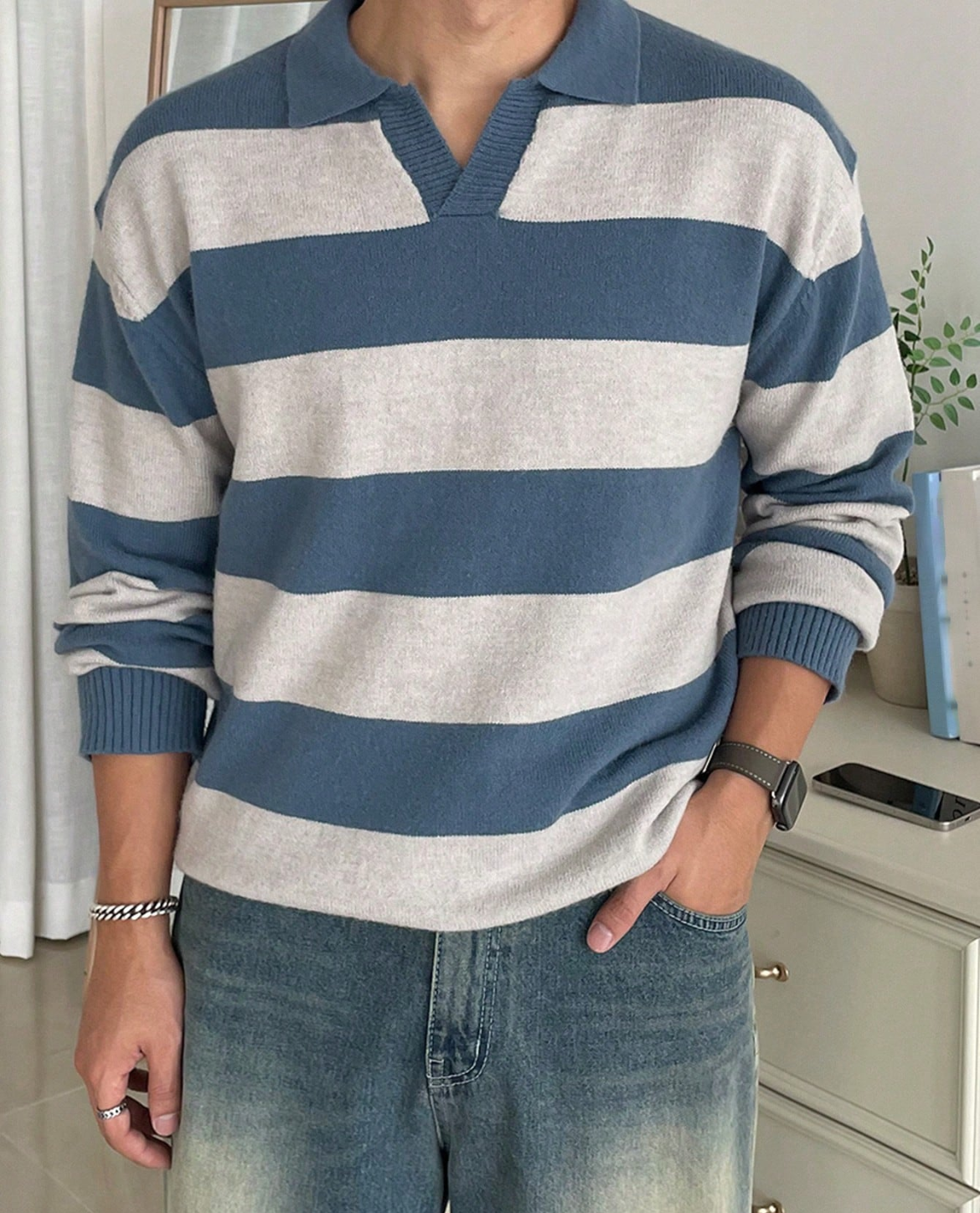 Bolzano Striped Knit Polo Sweater