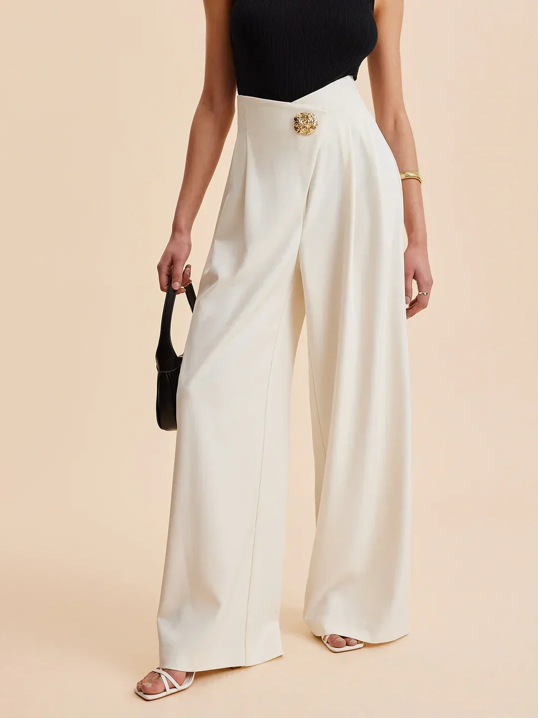 Corinzia Cream Wide Leg Tailored Pants