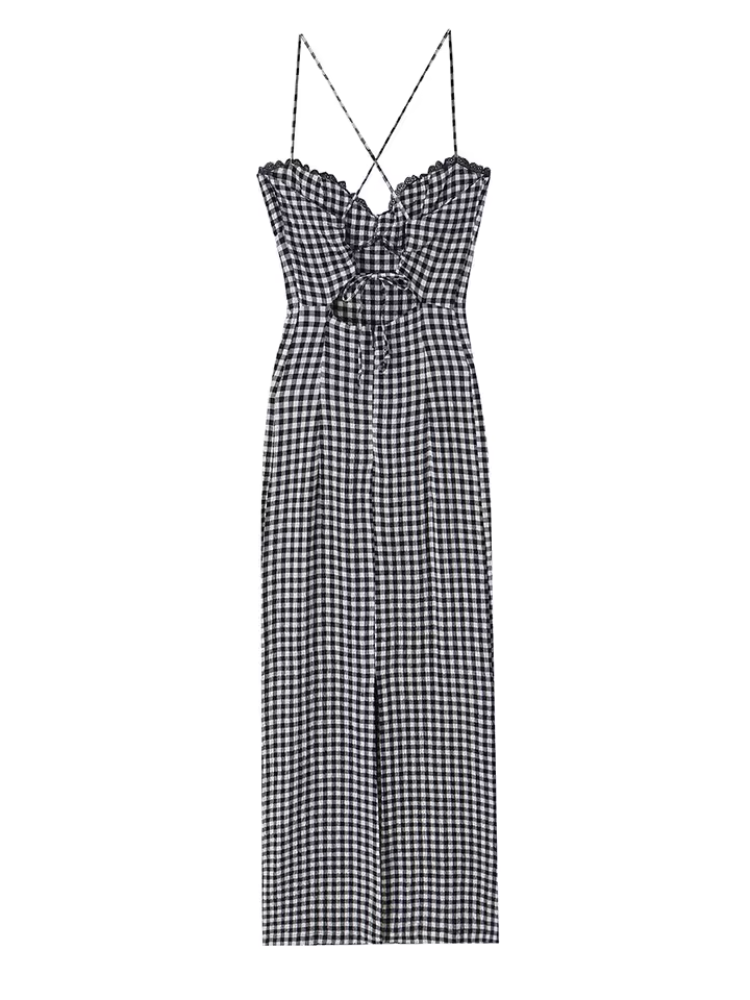 Vionara Gingham Print Summer Maxi Dress