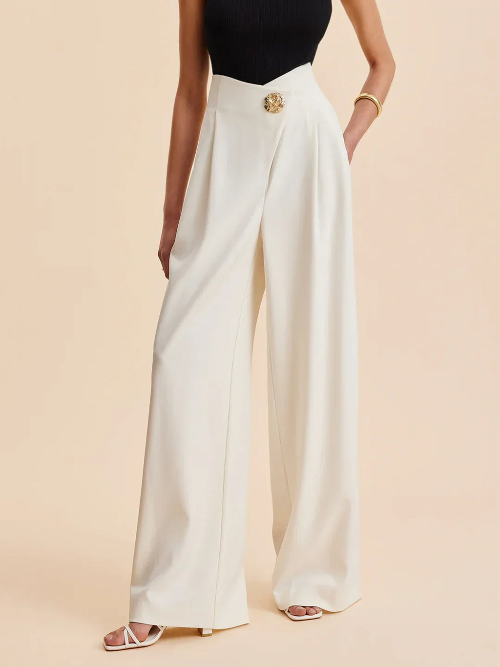 Corinzia Cream Wide Leg Tailored Pants