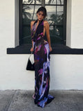Celinda Watercolor Print Halter Maxi Dress