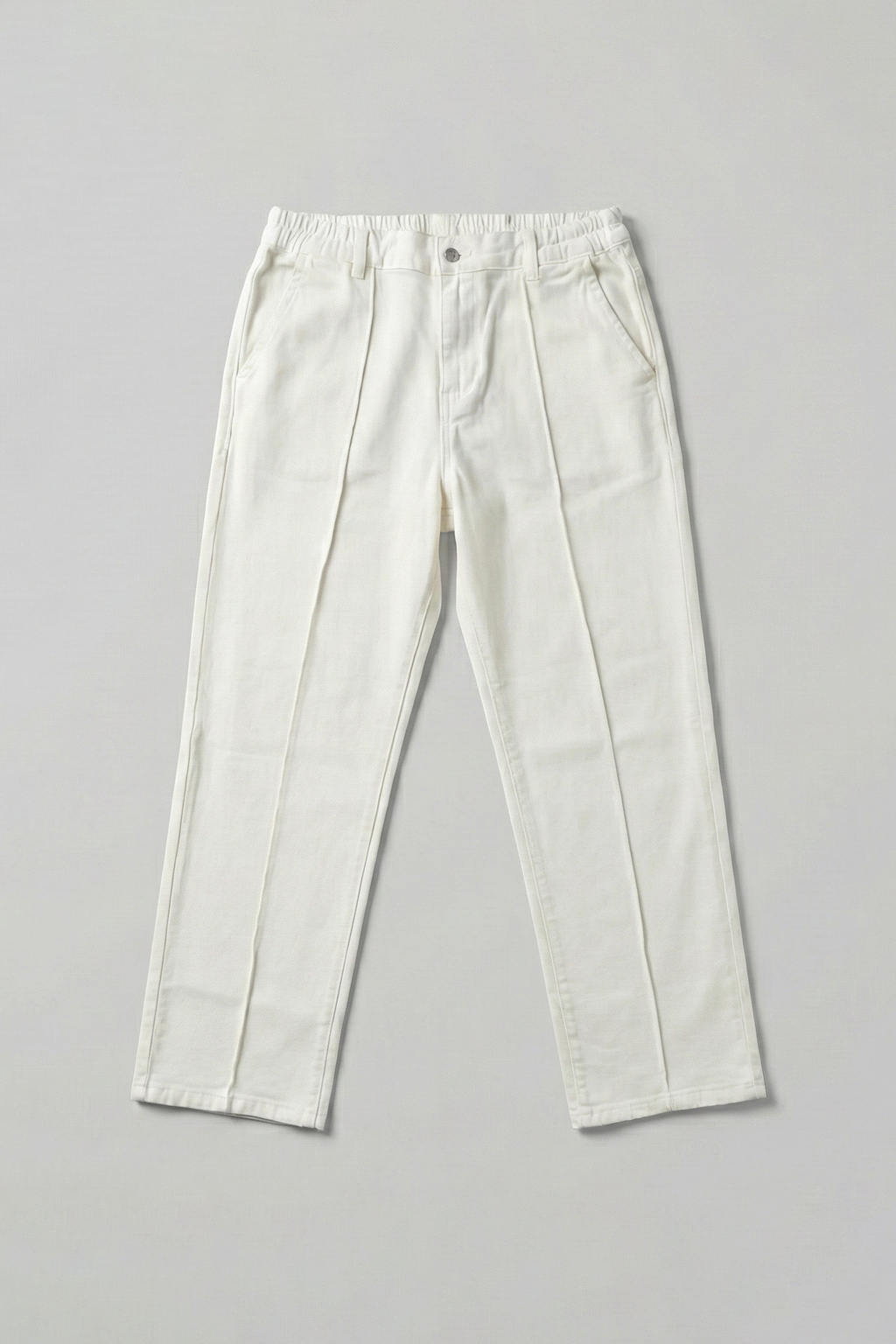 White Stapered Denim Pants