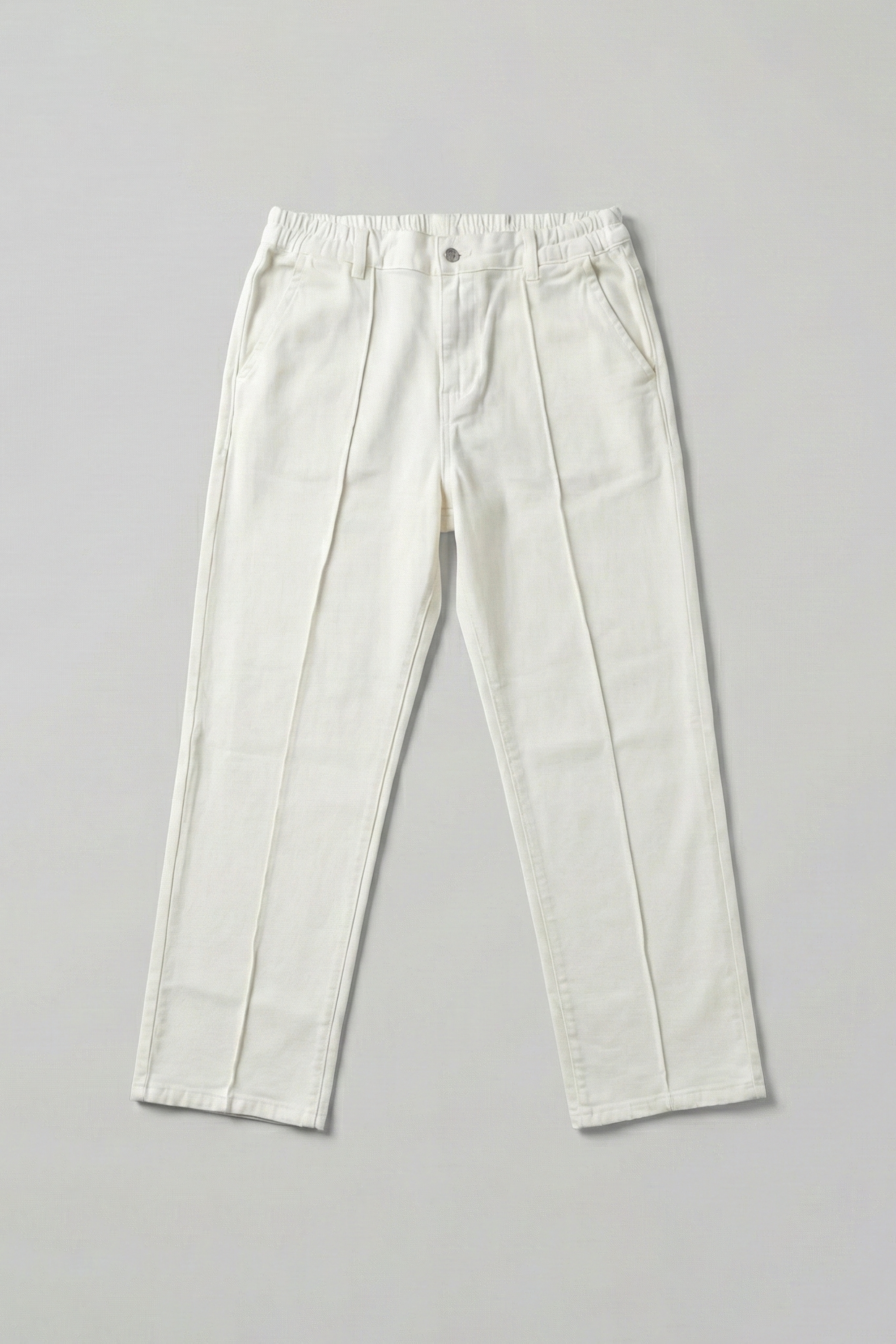 White Stapered Denim Pants