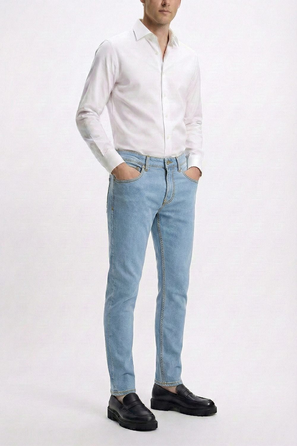 Ice Blue Denim with Golden Thread