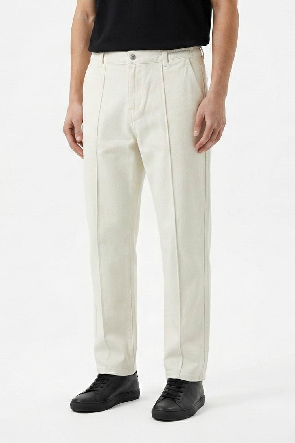 White Stapered Denim Pants