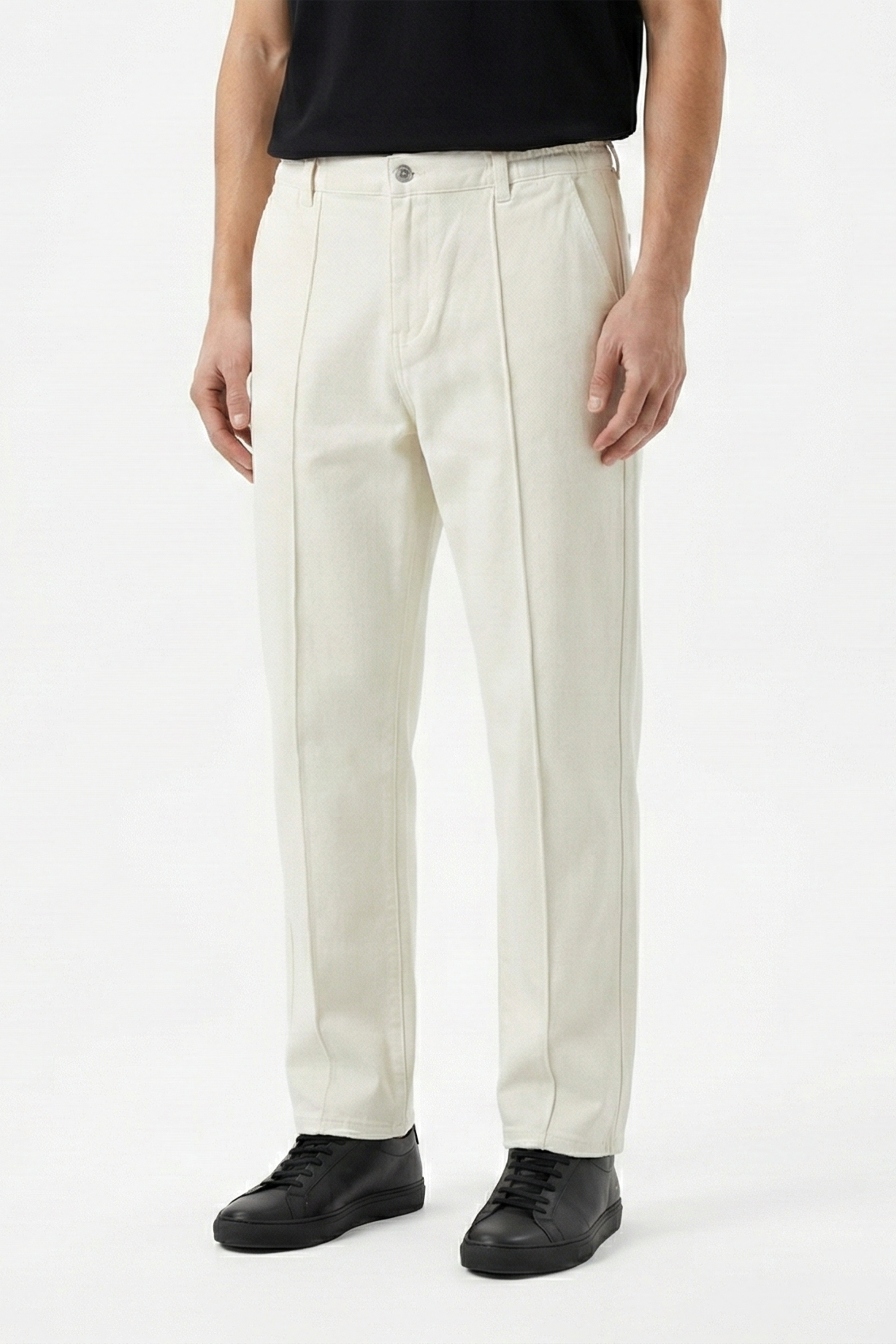 White Stapered Denim Pants