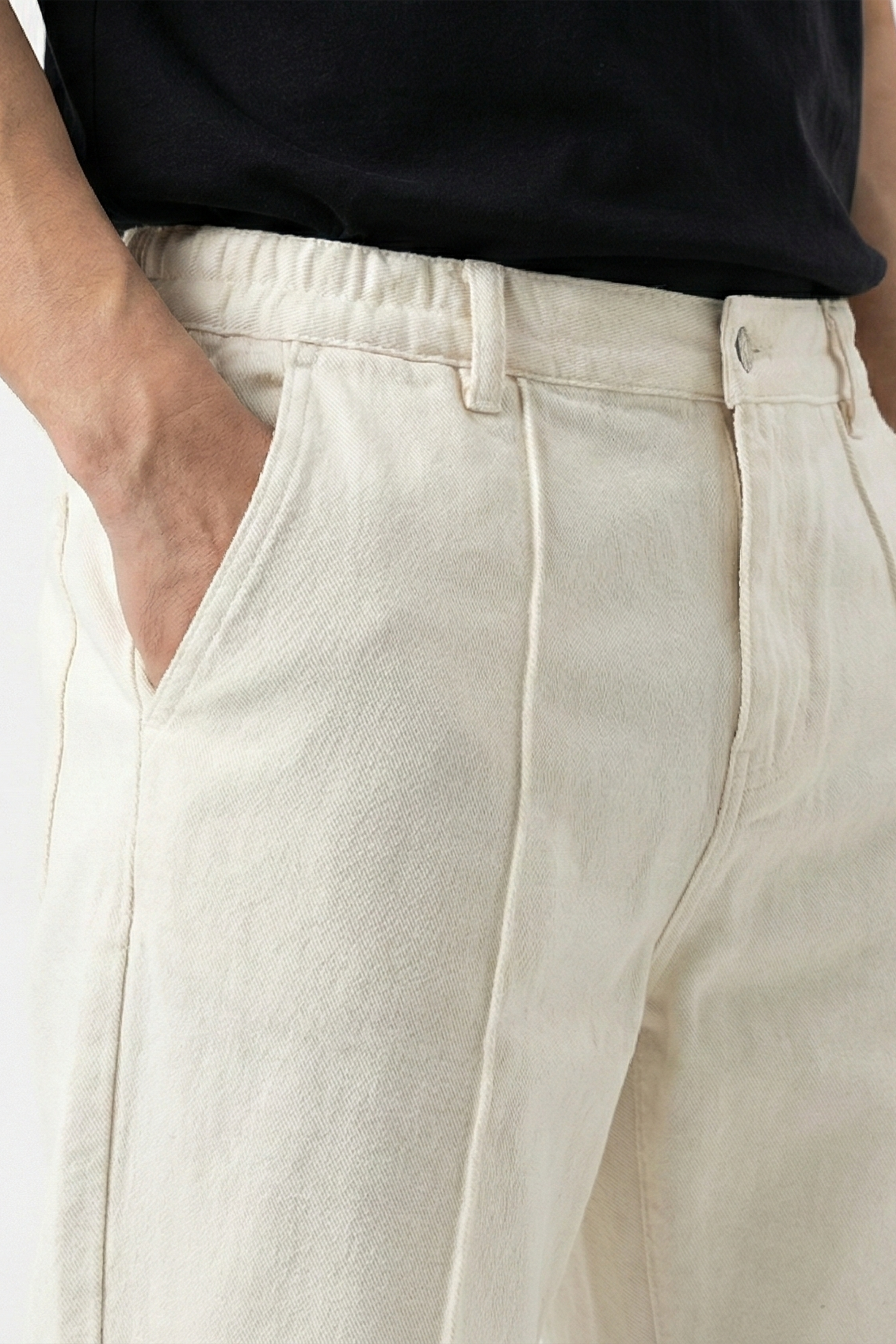 White Stapered Denim Pants