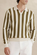 Olive Textured Striped Polo sweater