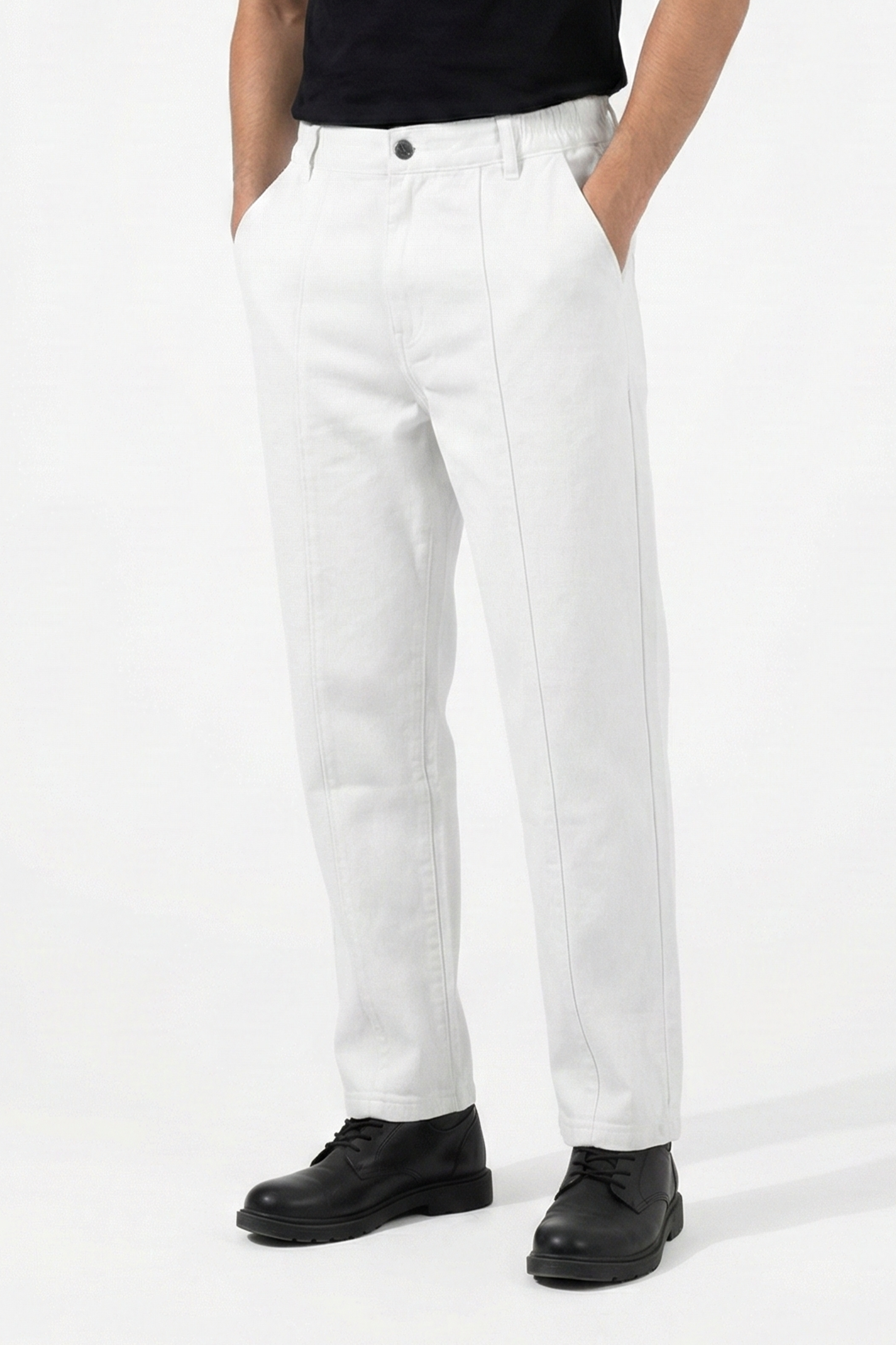 French Terry Off White Pleated Denim
