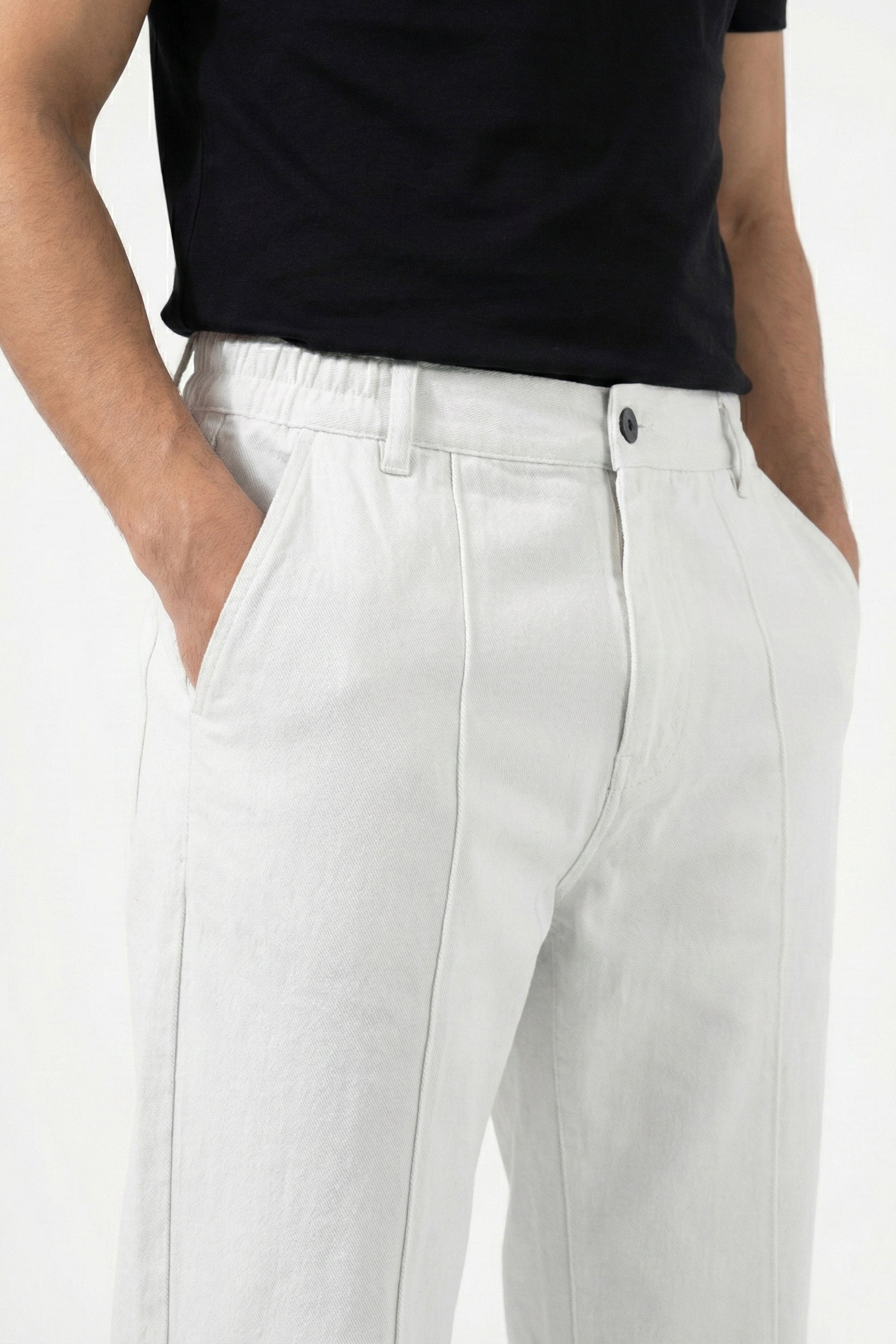 French Terry Off White Pleated Denim