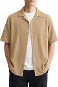 Golden Cable Knit Cuban Collar Shirt
