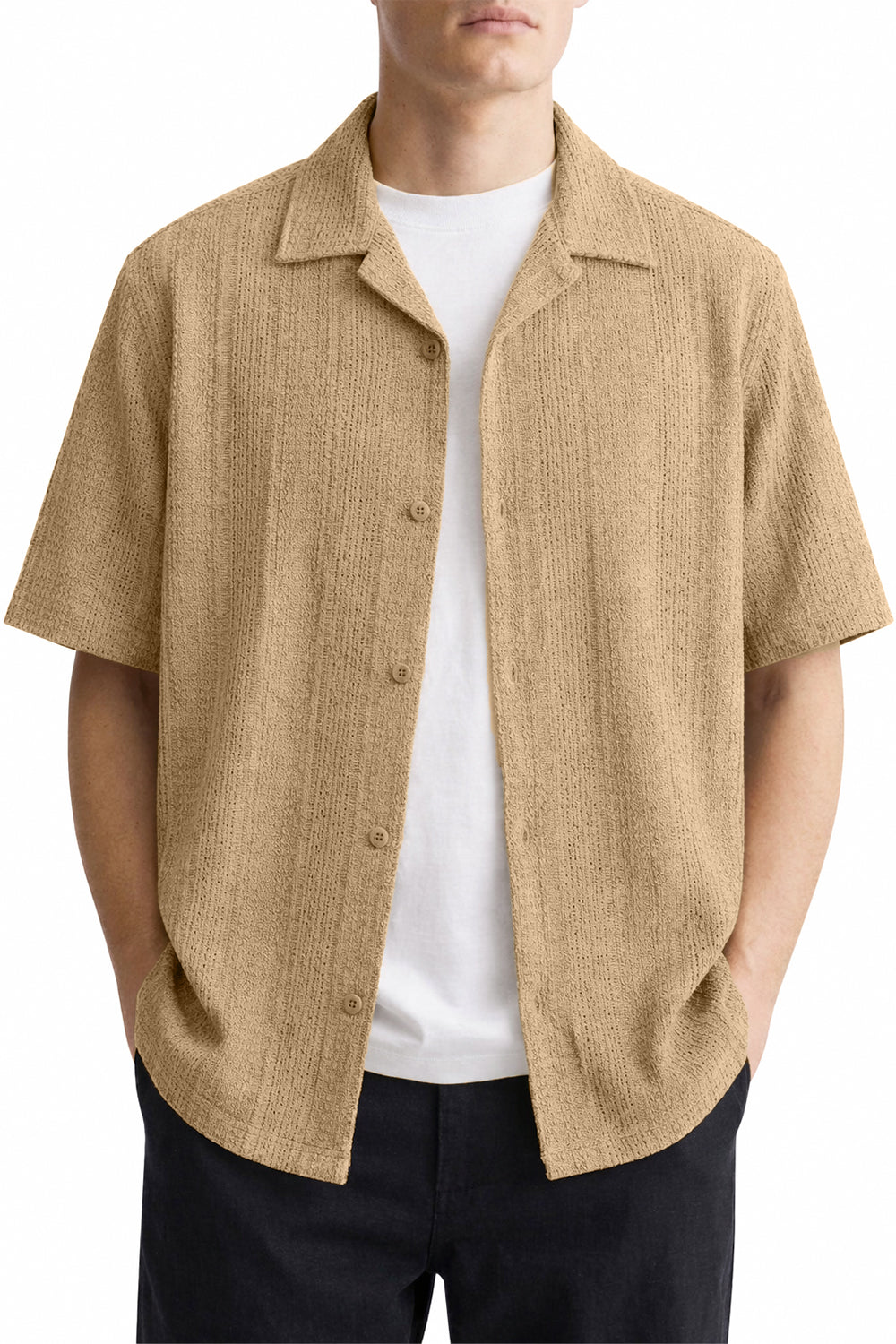 Golden Cable Knit Cuban Collar Shirt