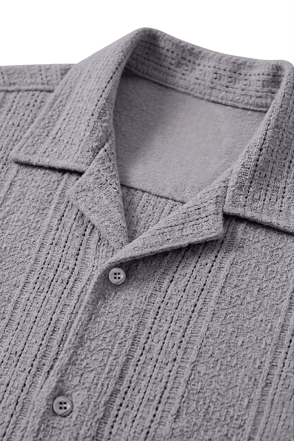 Grey Cable Knit Cuban Collar Shirt