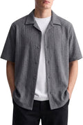 Grey Cable Knit Cuban Collar Shirt