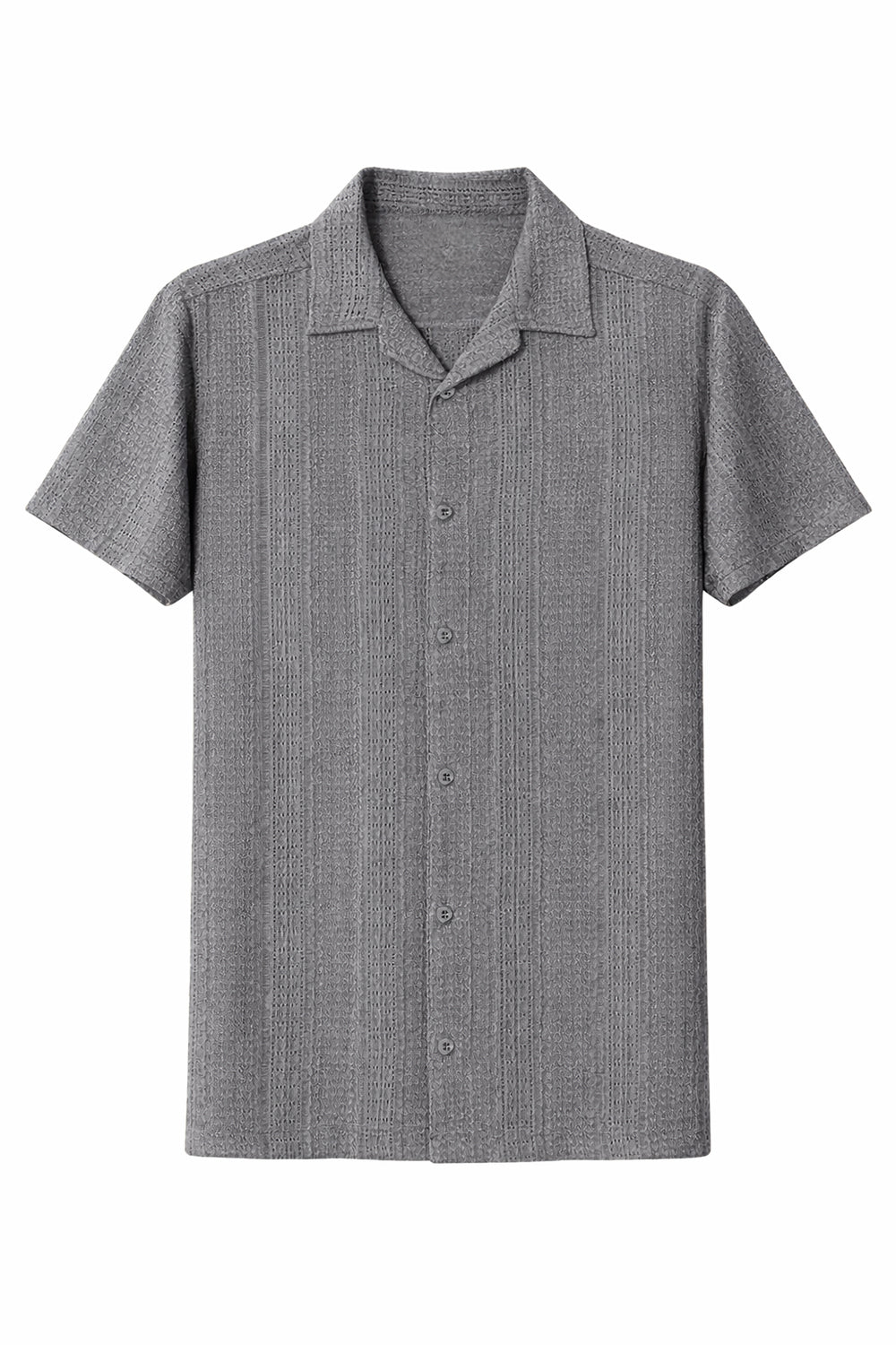 Grey Cable Knit Cuban Collar Shirt