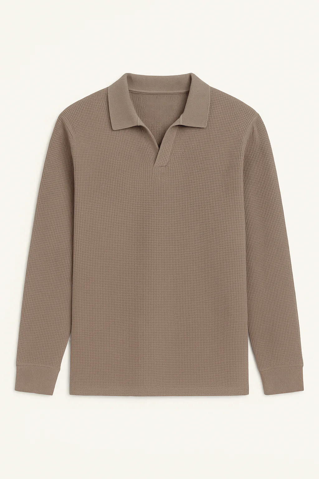 SandStone Waffle Knit Full Sleeve Johnny Collar Polo