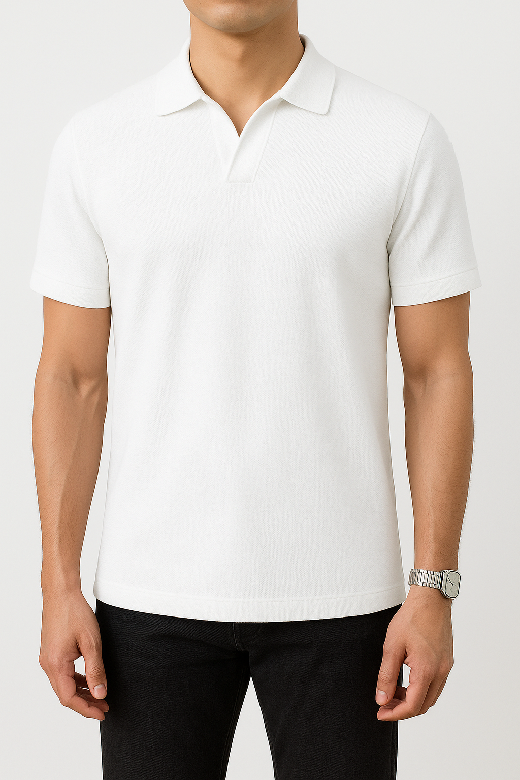 White Johnny Collar Polo