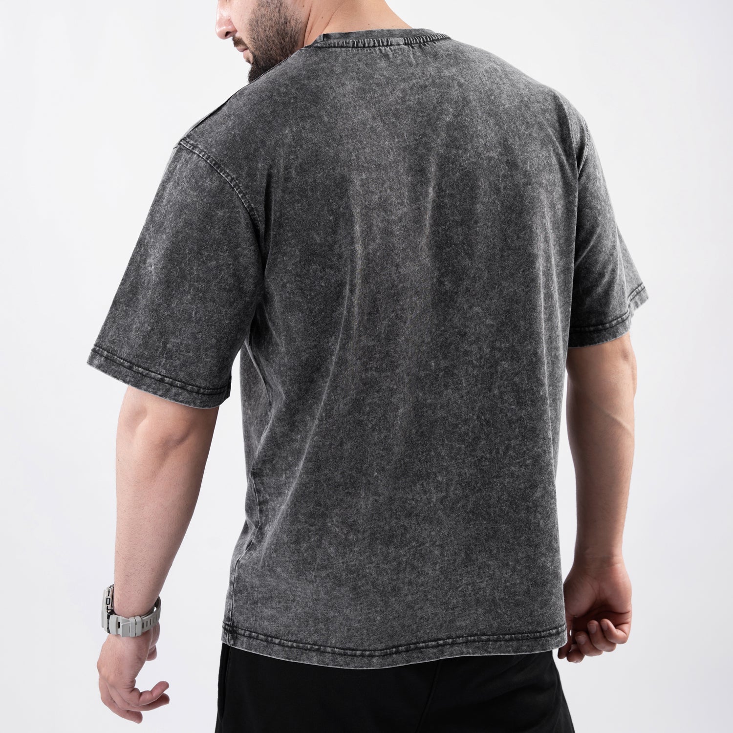 Gray Acid Wash Paneled Oversize T-Shirt