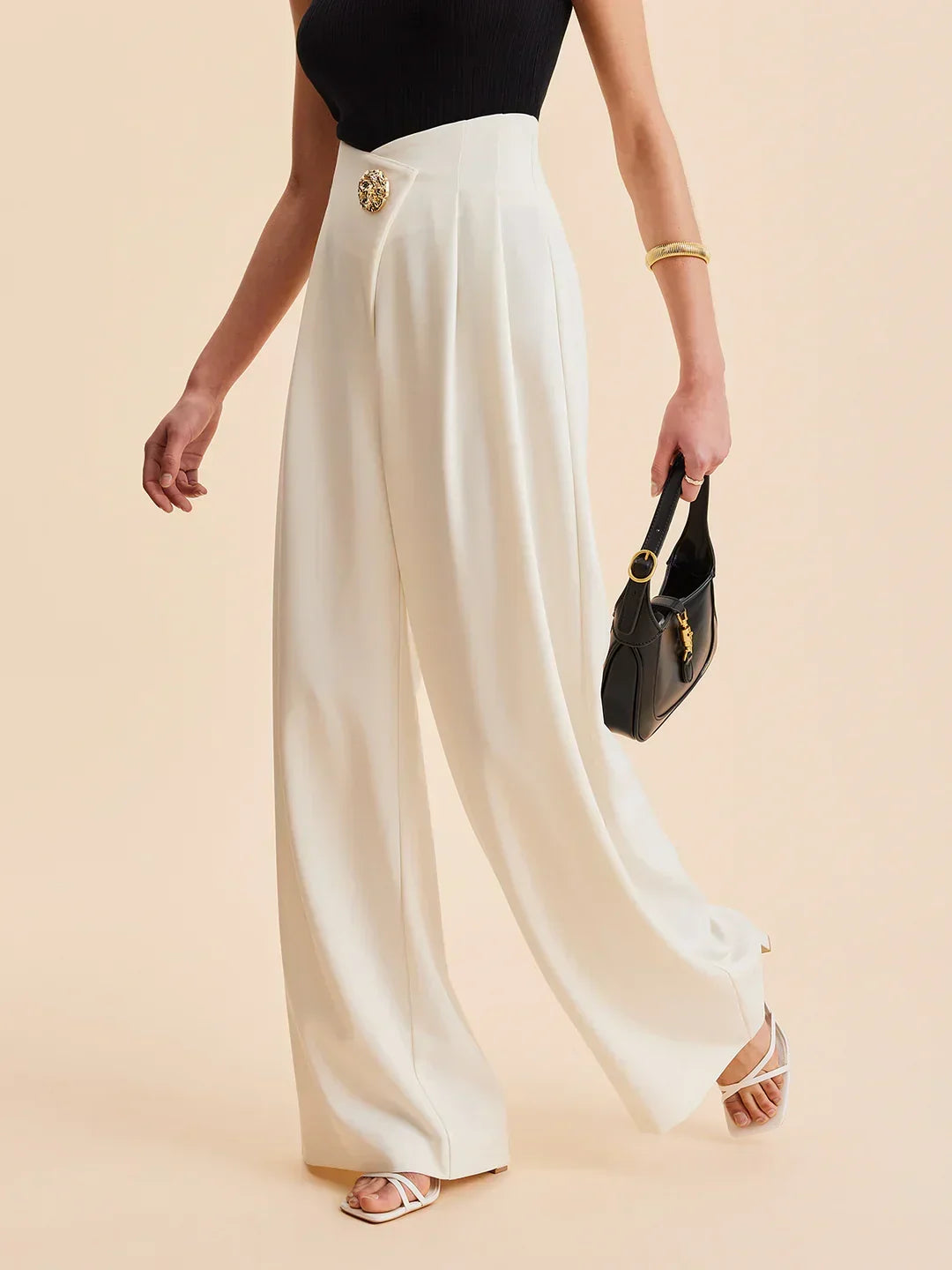 Corinzia Cream Wide Leg Tailored Pants