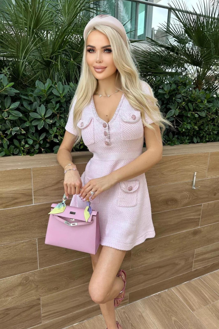 Elisetta Short Sleeve Fitted Ribbed Knit Sweater Mini Dress