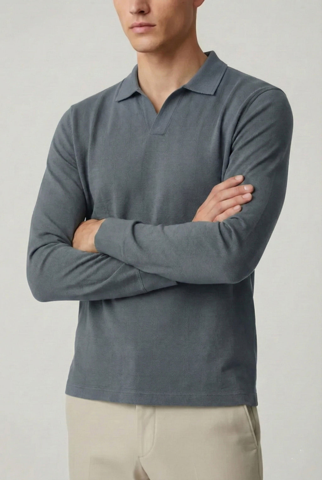 Steel Grey Full Sleeve Johnny Collar Polo