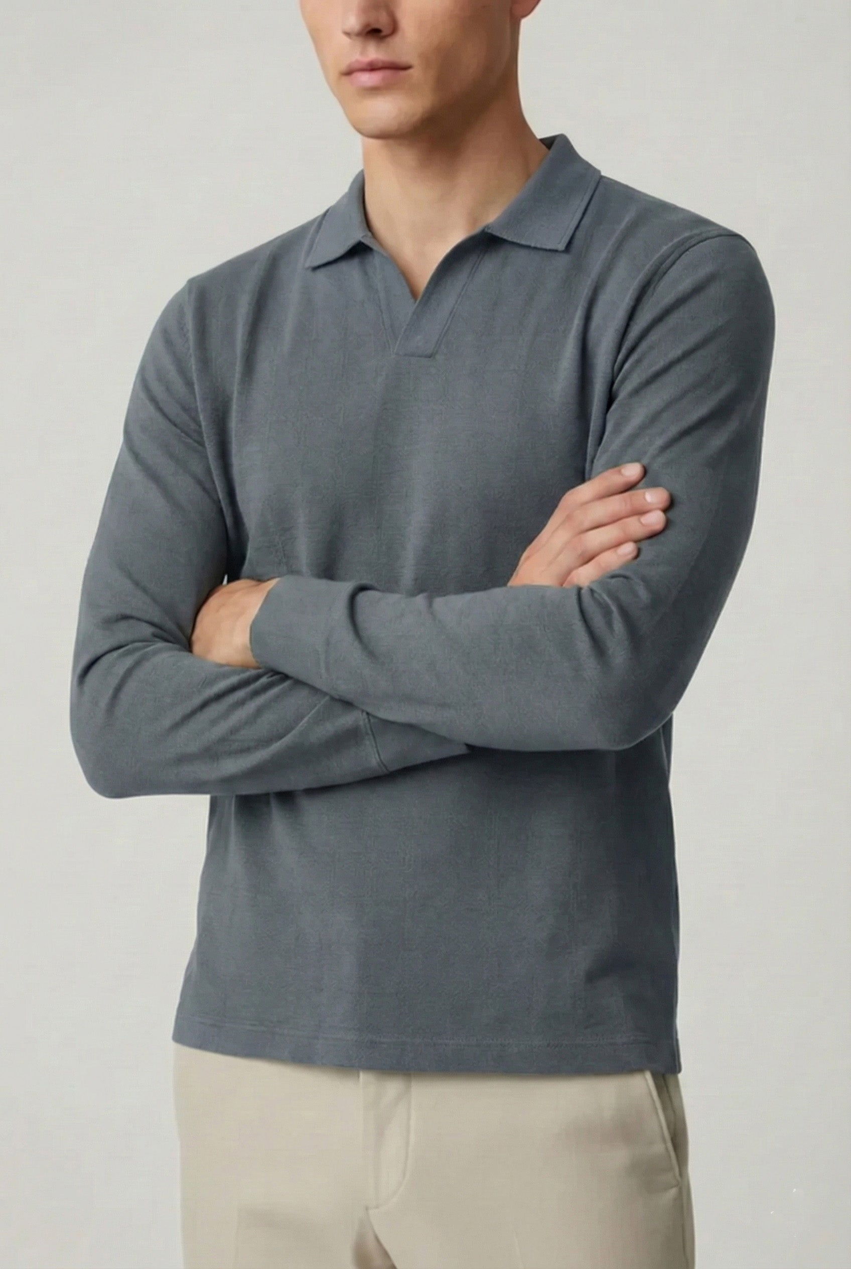 Steel Grey Full Sleeve Johnny Collar Polo