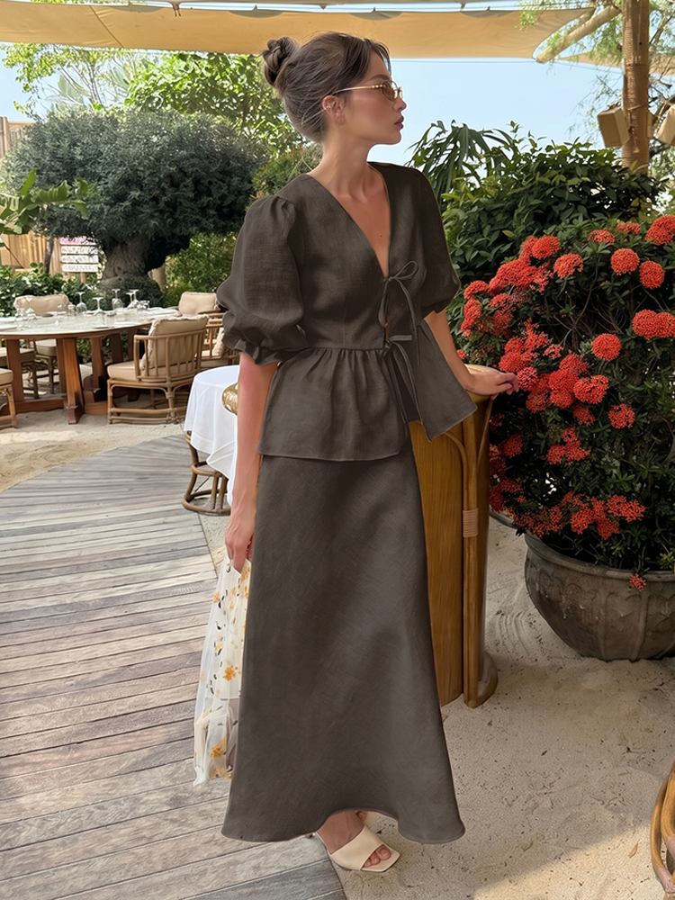 Noelle Bubble Sleeve & Maxi Skirt Set
