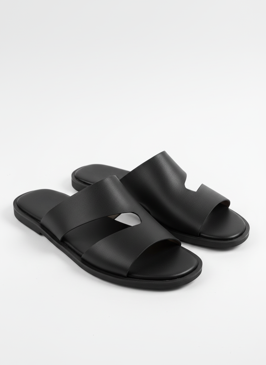Black Artisan Leather Slides