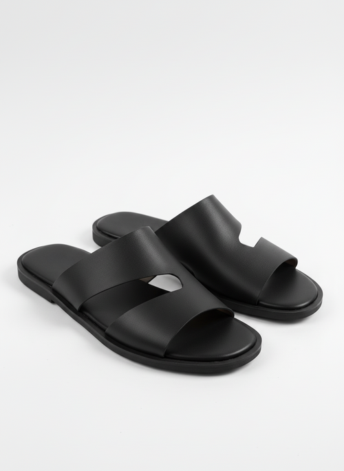 Black Artisan Leather Slides