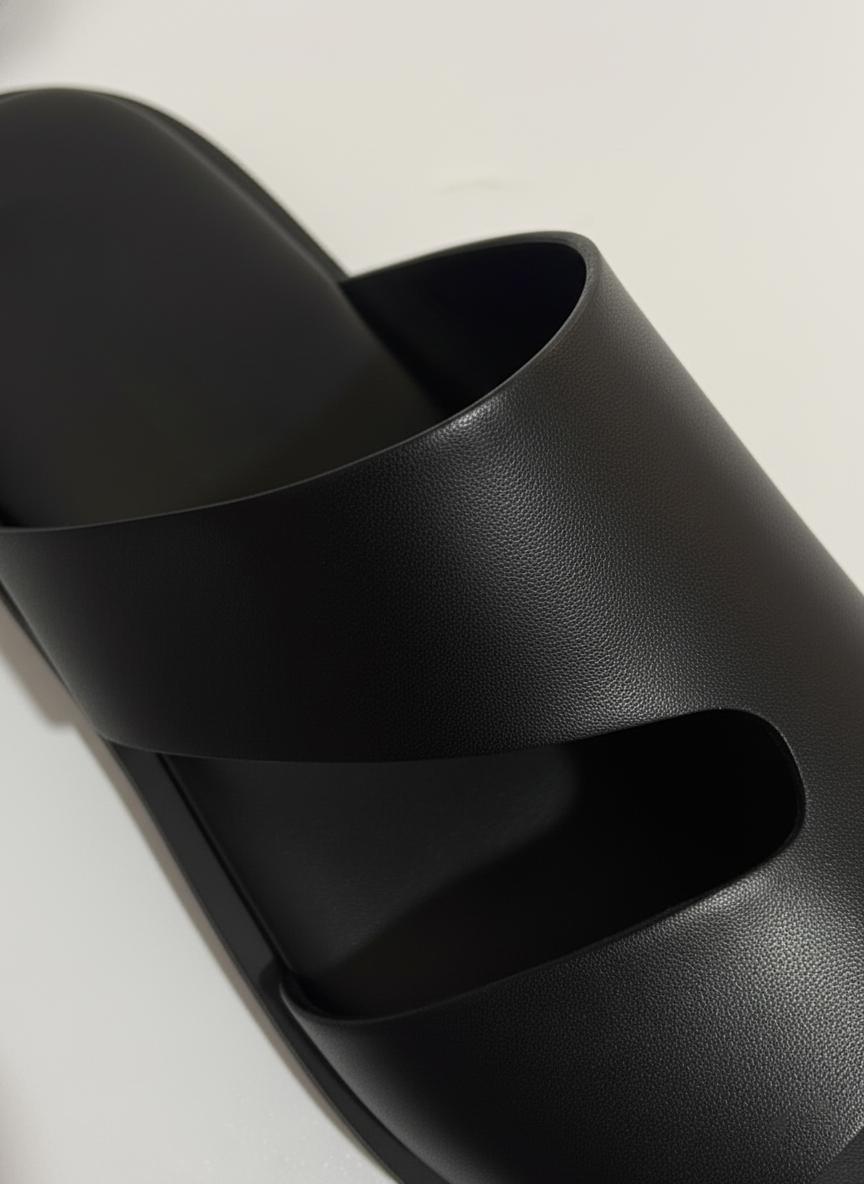 Black Artisan Leather Slides