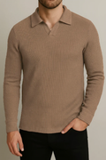SandStone Waffle Knit Full Sleeve Johnny Collar Polo