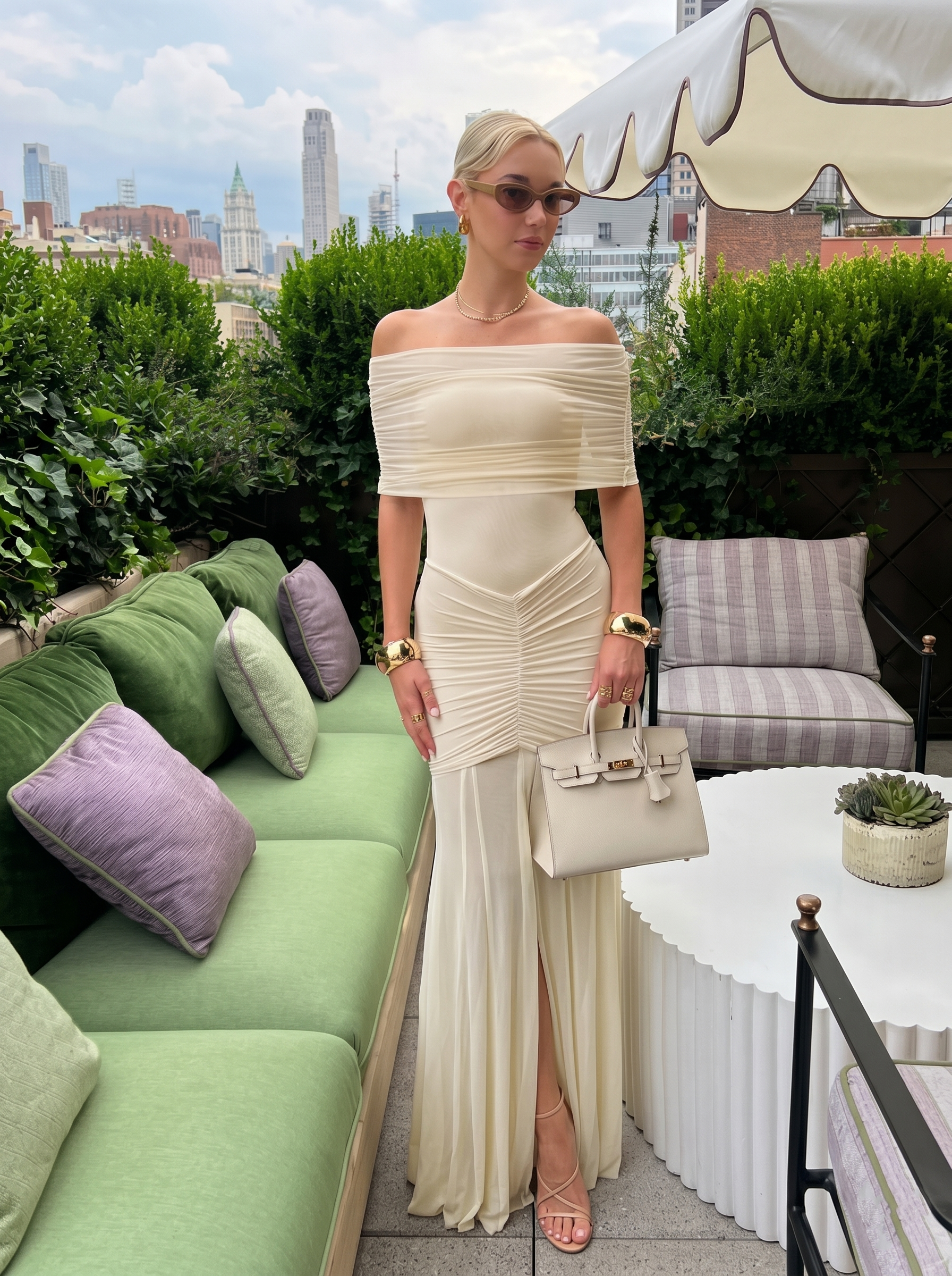 Vera Ruched Off-Shoulder Maxi Dress