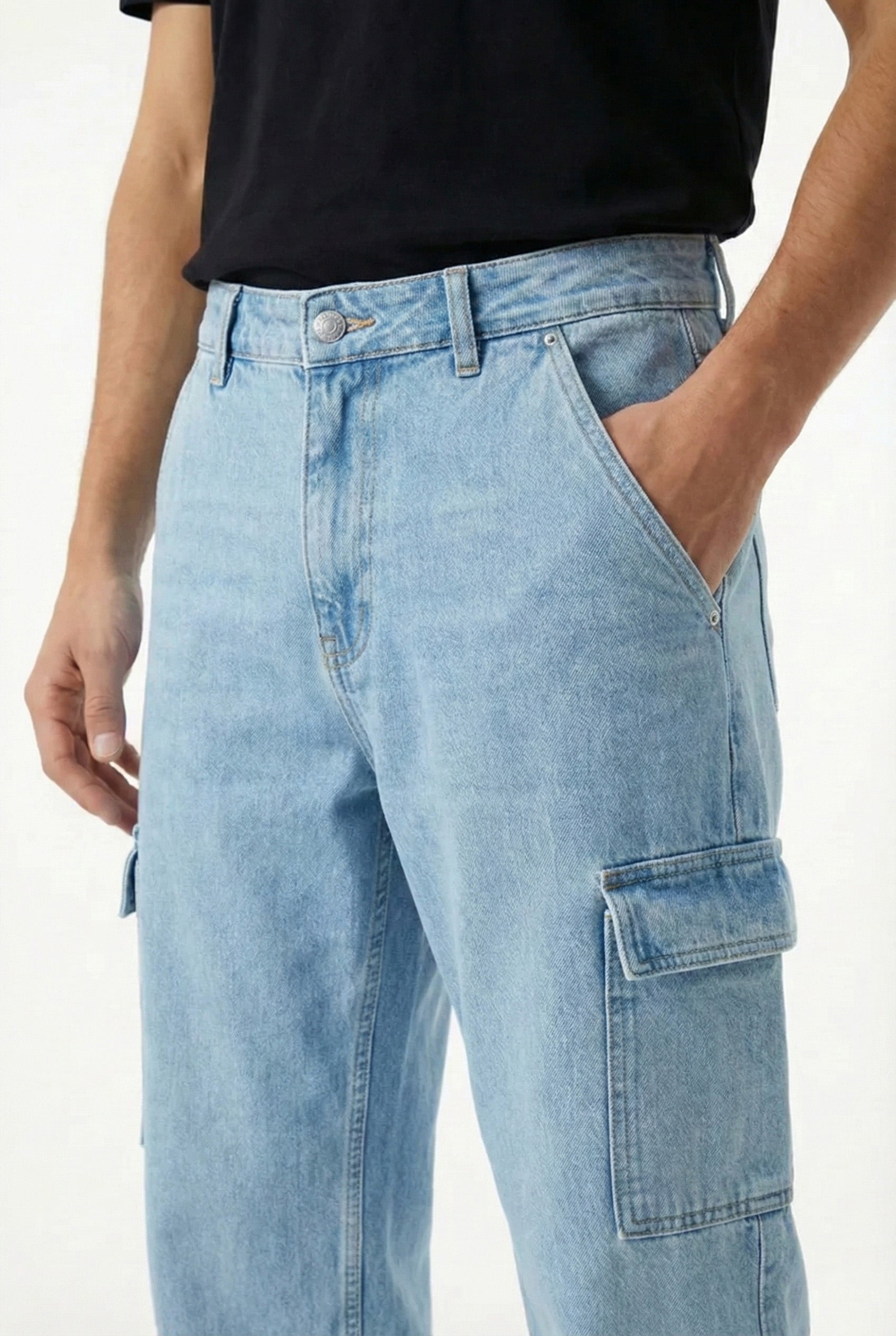 Straight Fit Light Blue Denim Cargos