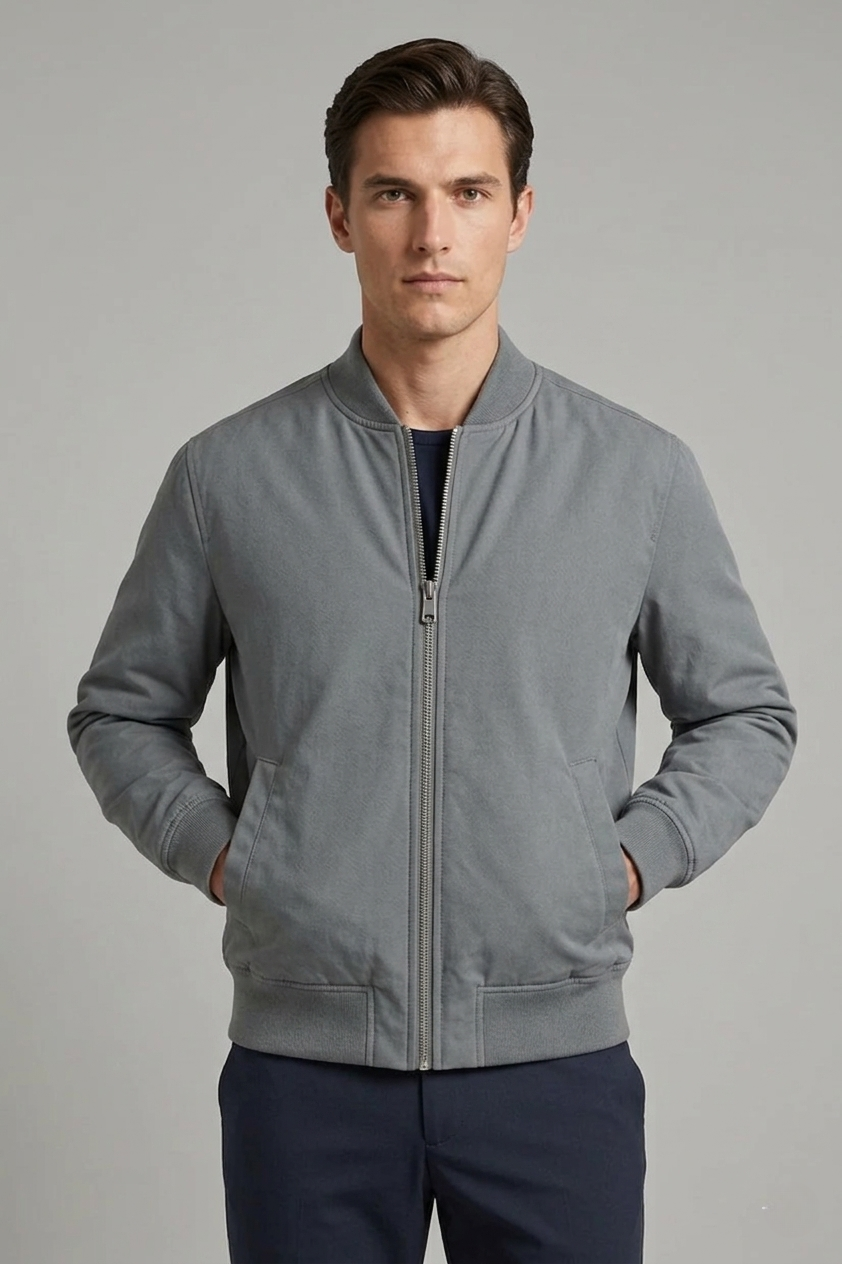 Steel Grey Windshell Bomber Jacket