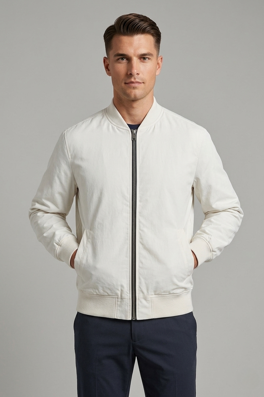 White Windshell Bomber Jacket