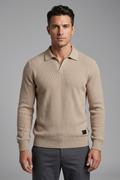 Stone Beige Johnny Collar Ribline Polo
