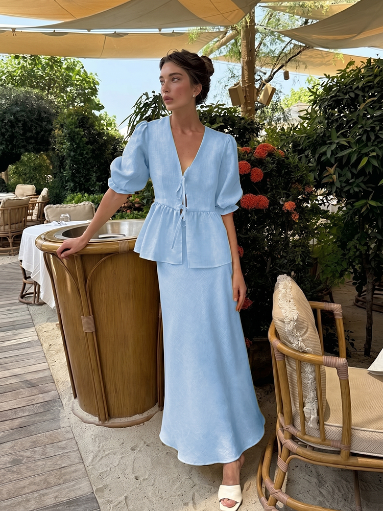 Noelle Bubble Sleeve & Maxi Skirt Set