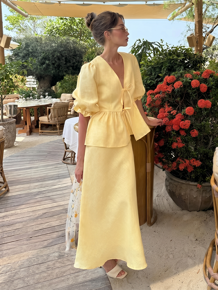 Noelle Bubble Sleeve & Maxi Skirt Set