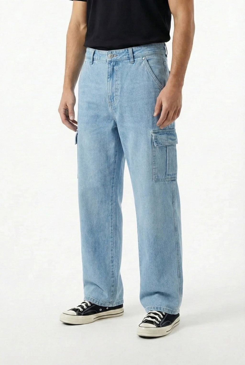 Straight Fit Light Blue Denim Cargos