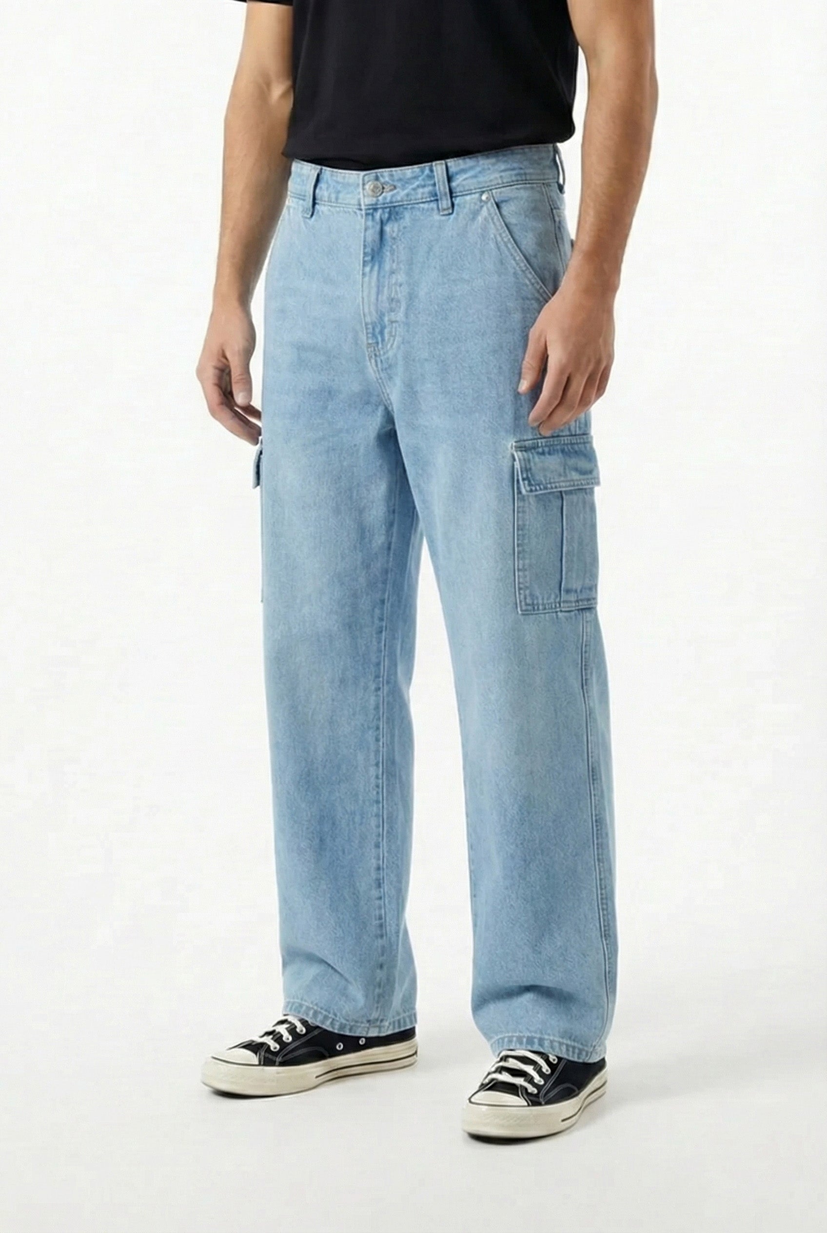 Straight Fit Light Blue Denim Cargos
