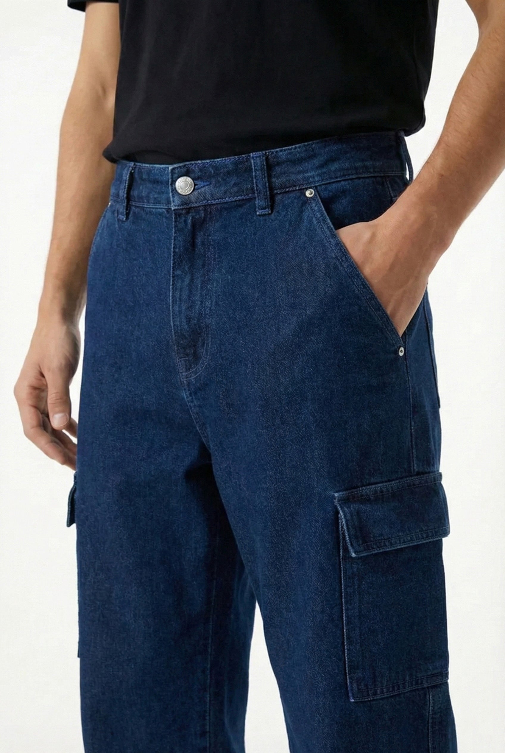 Straight Fit Dark Blue Denim Cargos