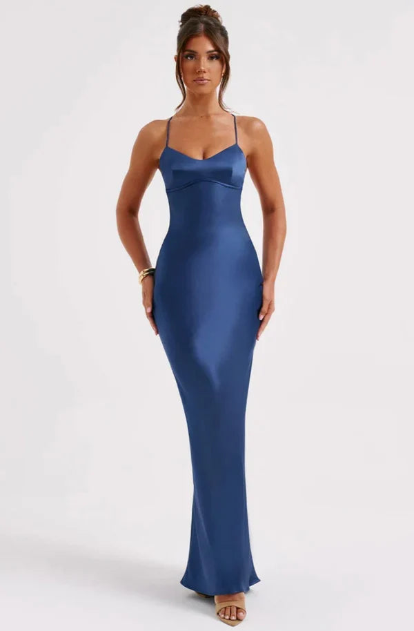 Bellarose Satin Black Tie Wedding Guest Maxi Dress