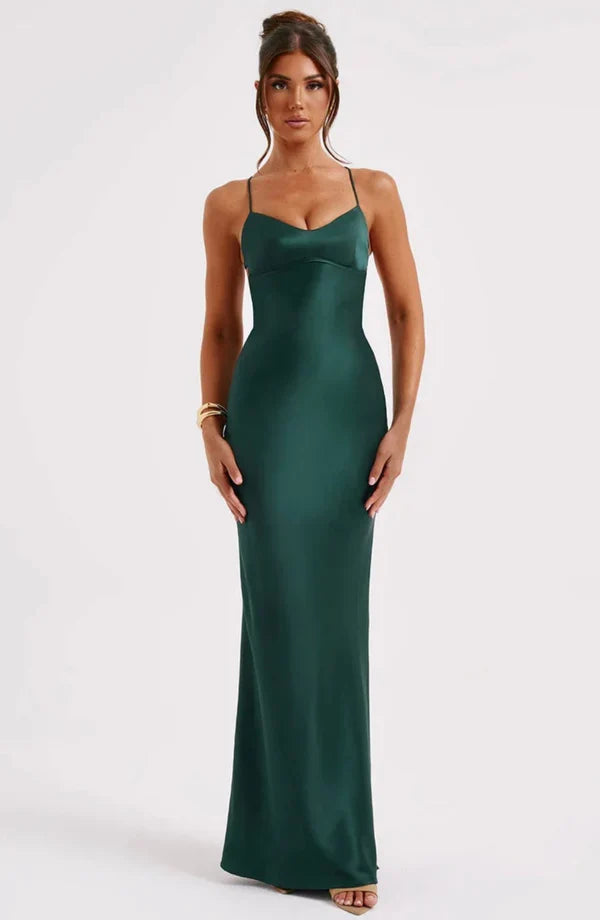 Bellarose Satin Black Tie Wedding Guest Maxi Dress