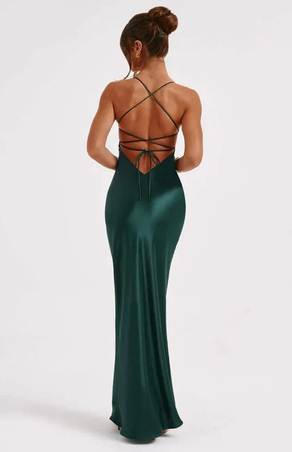 Bellarose Satin Black Tie Wedding Guest Maxi Dress